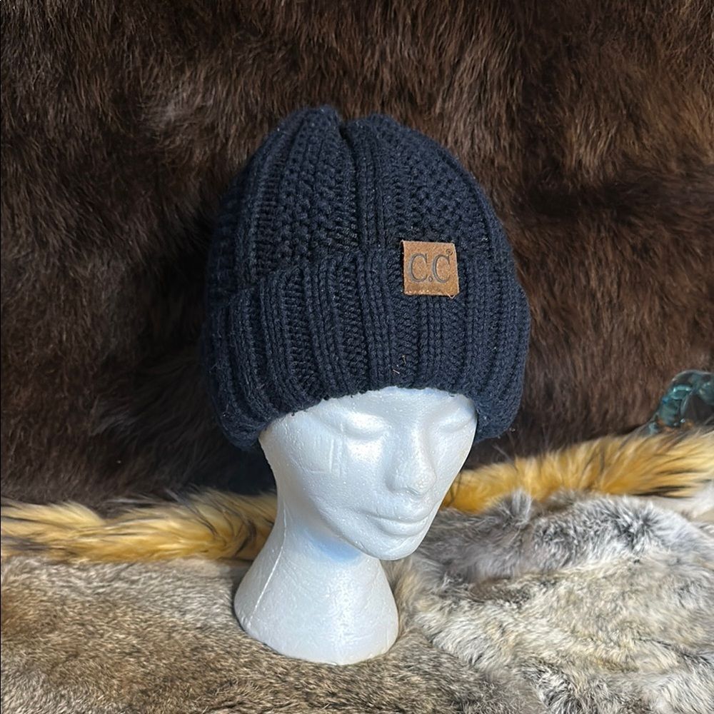 Black Knit CC Beanie with Logo Patch (3950)